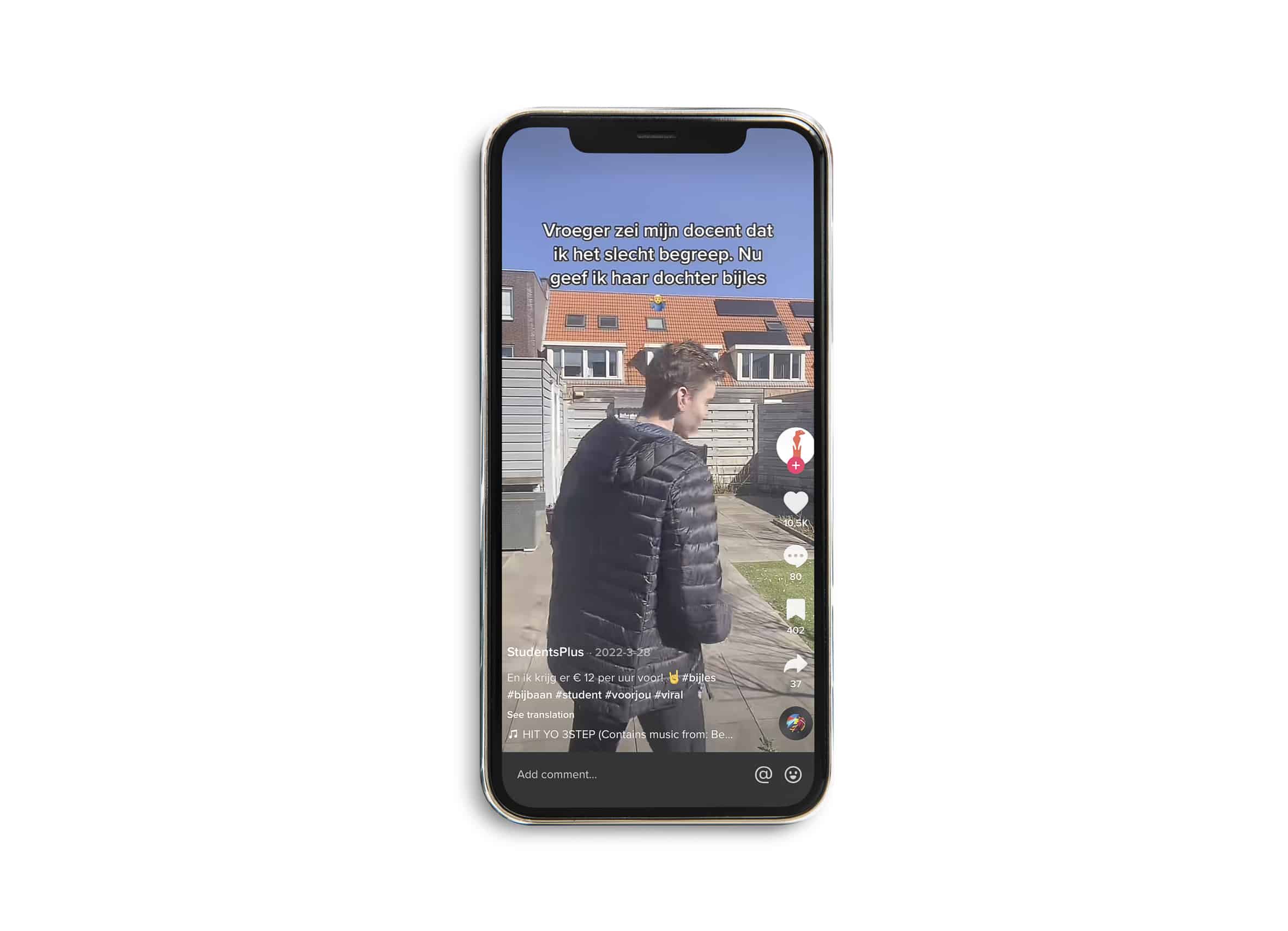 een zwarte telefoon met een tiktok video erop